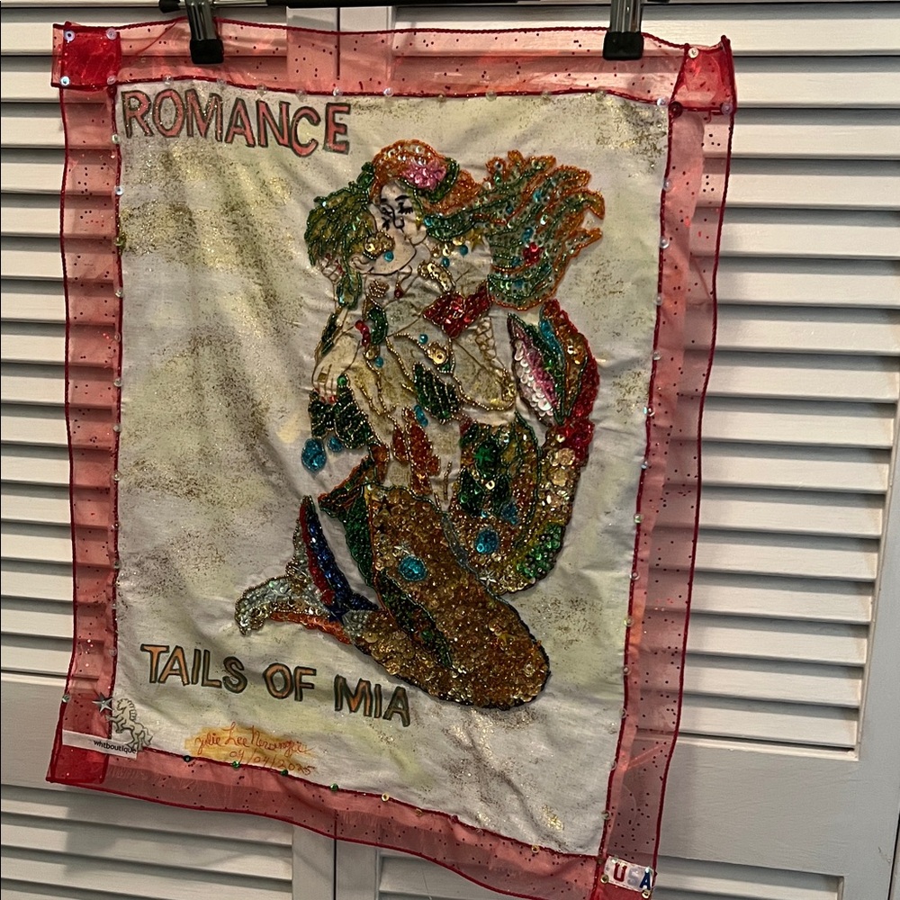 ( 0314) Romance Mermaid/Merman Colorful Beaded Wall Hanging. Unframed”16  X 20”